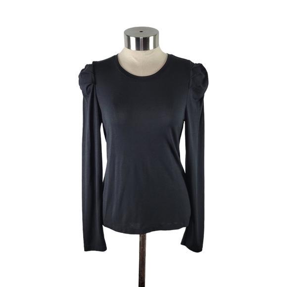 Banana Republic Threadsoft Pleated Shoulder Long Sleeve Stretchy Top XS Black - Picture 1 of 9